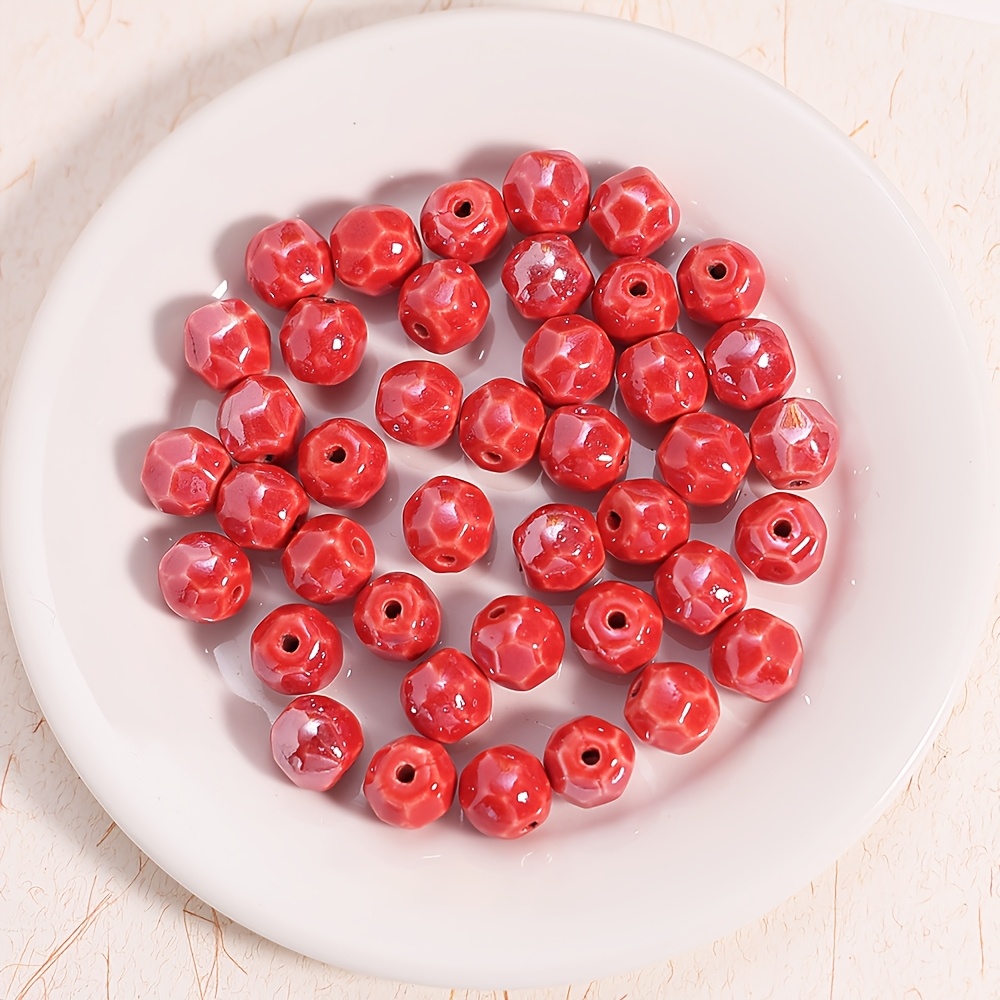 13pcs Ceramic Cut Face Round Beads for Handmade Jewellery Making